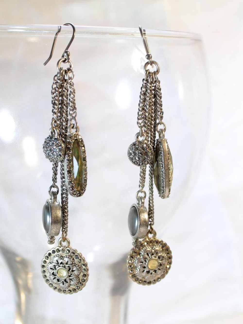 Silver-Tone Dangle Multi-Charm Earrings